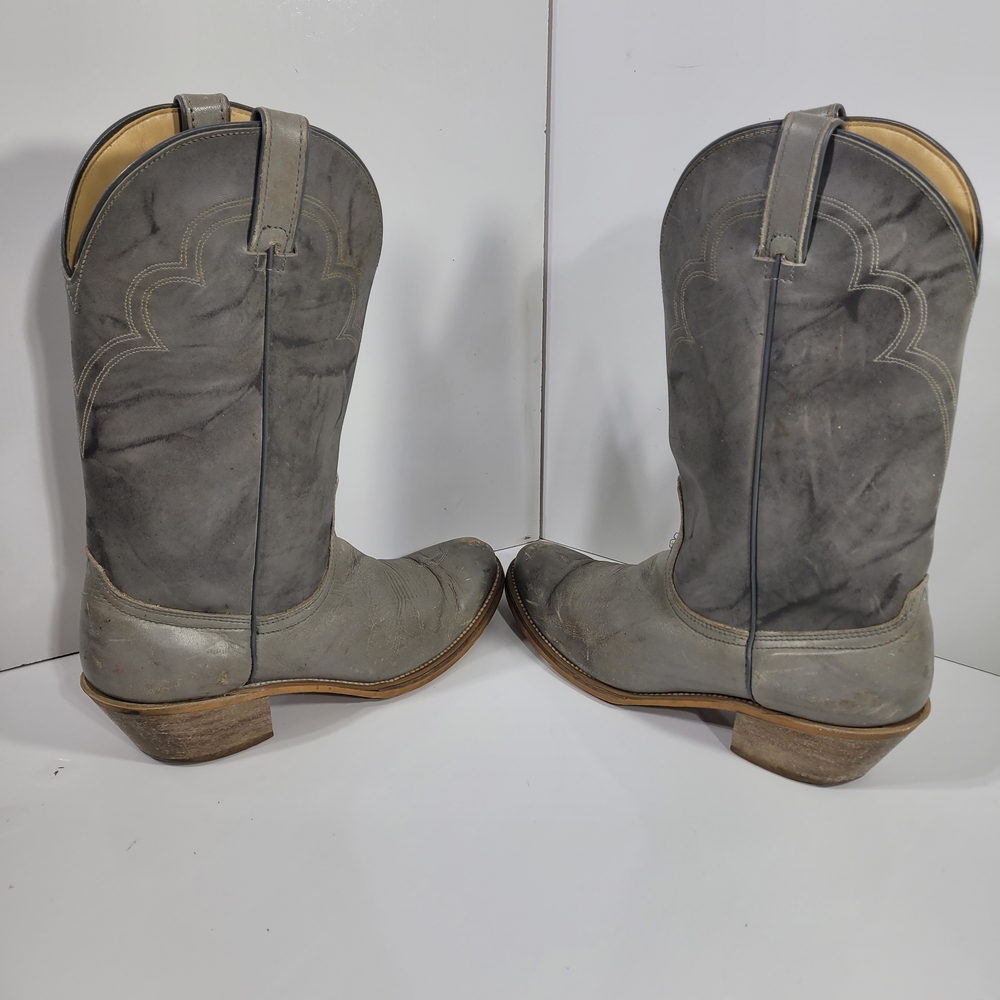 VTG Wrangler Men's 9 D Gray Leather Cowboy Western Boots USA Made Distressed 70s
